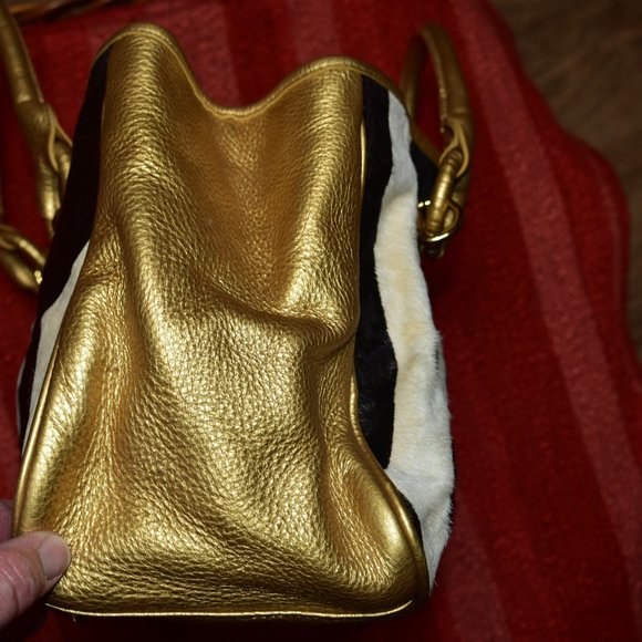 NOT FOR SALE- BEVERLY FELDMAN GOLD AND ZEBRA PRINT CALF HAIR LEATHER BAG - Picture 8 of 14